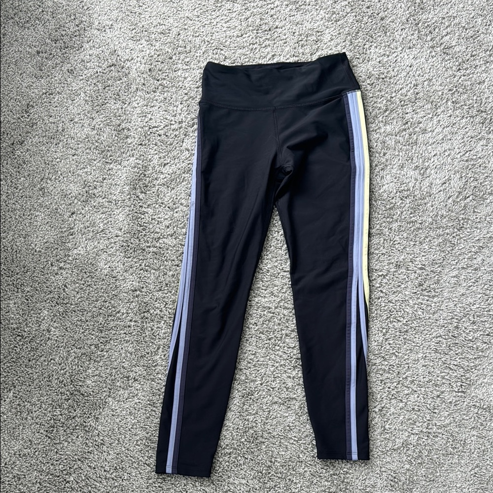 SoulCycle Black and White Leggings with Athletic Stripes